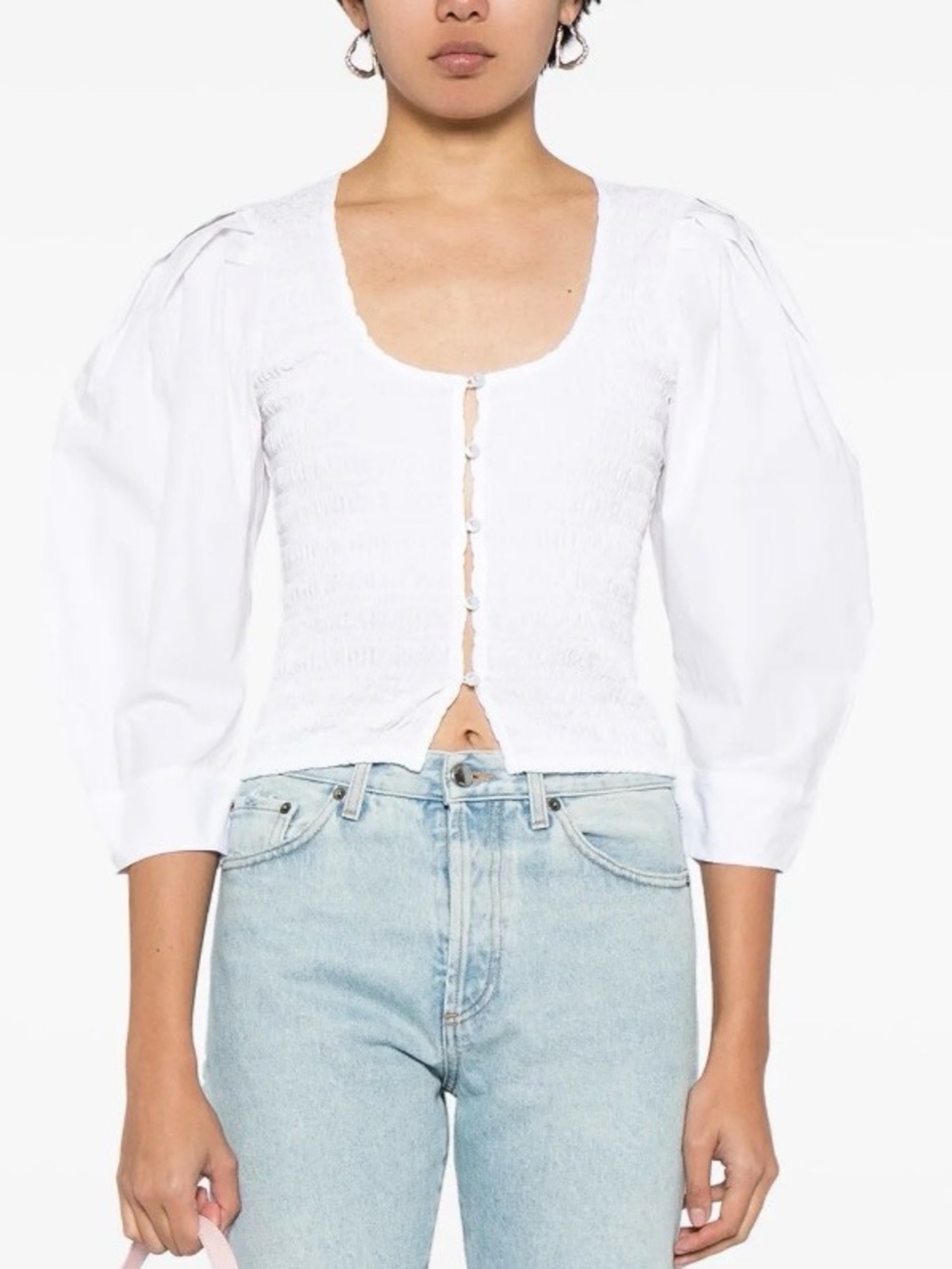 GANNI White Cotton Poplin Smock Blouse
